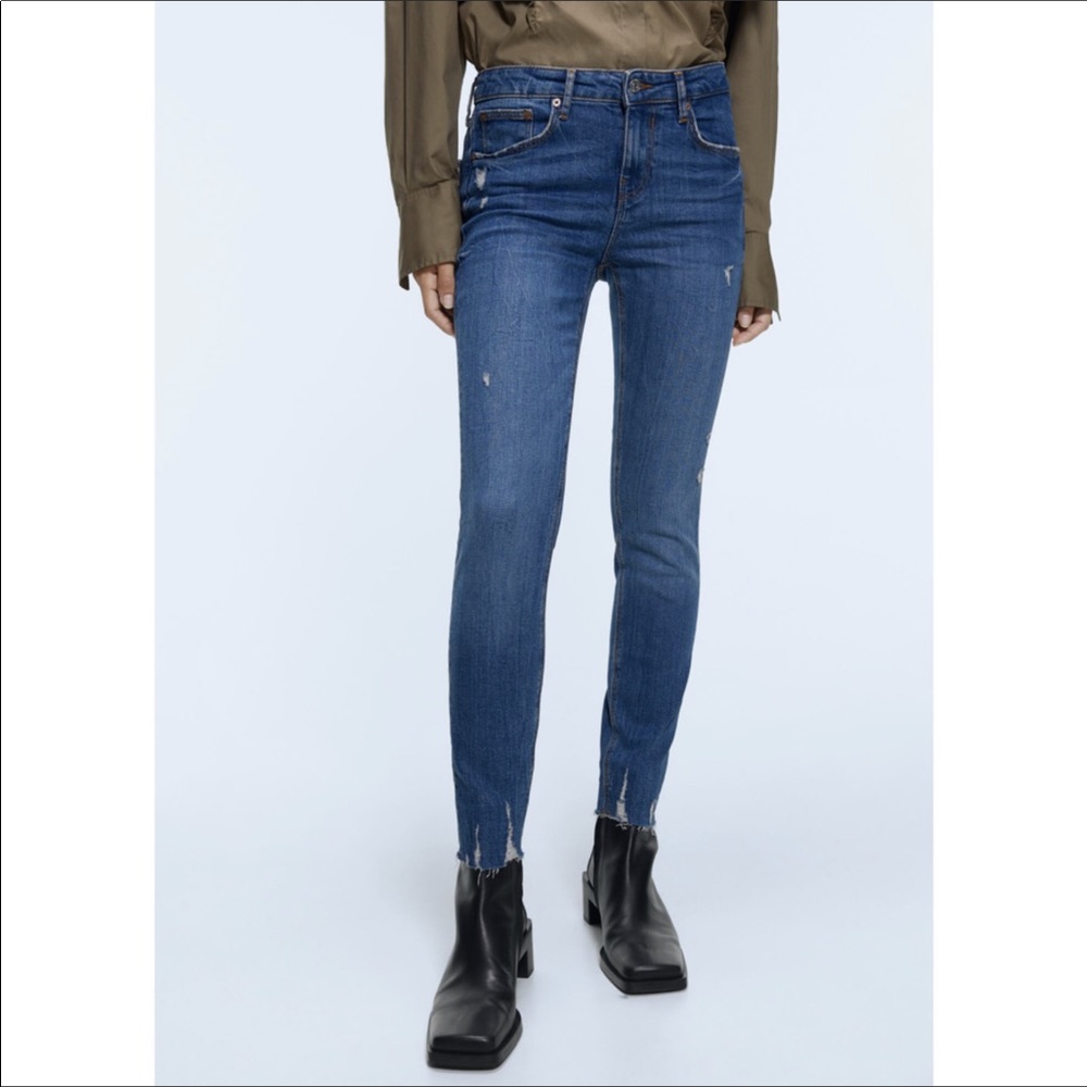 Zara Premium Skinny Jeans Island Blue Distressed 4